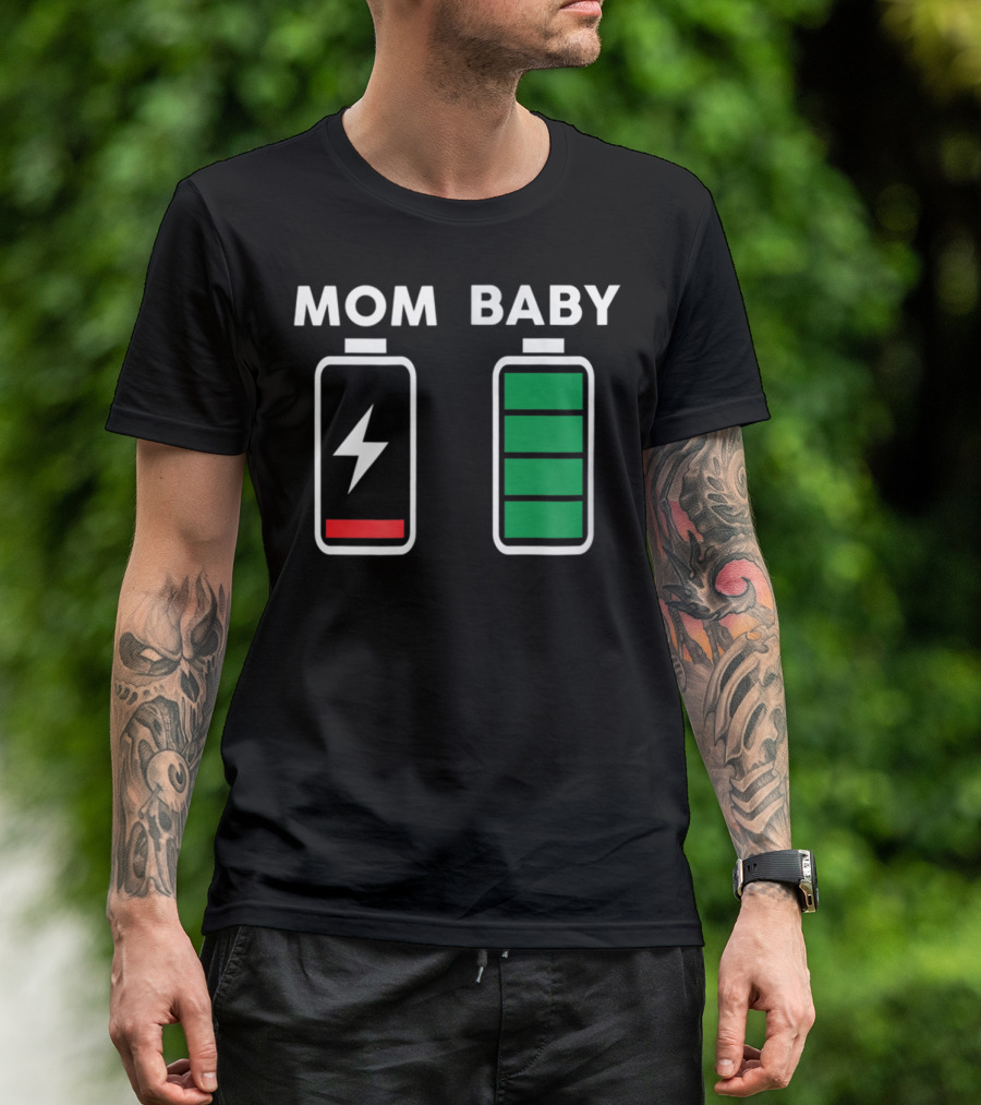 MOM BABY BATTERY DRAINED FULL CHARGE ICONS T-Shirt
