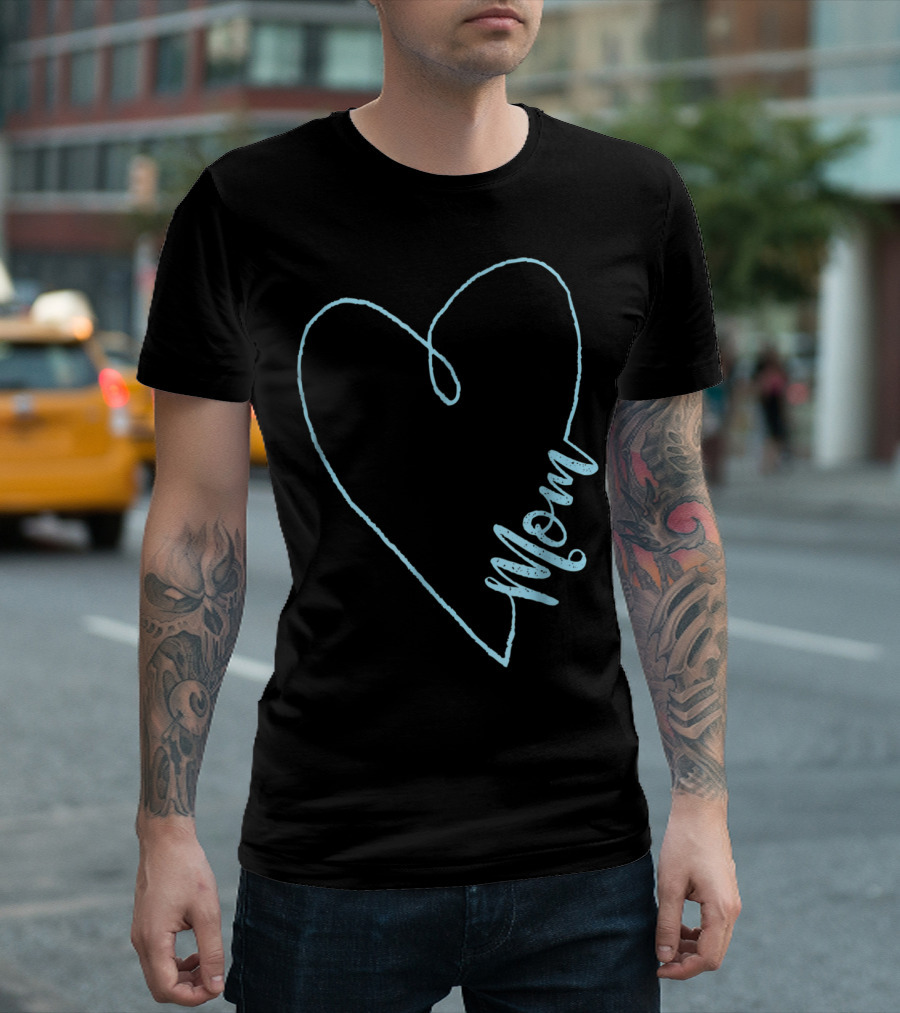 Mom Heart Aquamarine March Birthstone T-Shirt