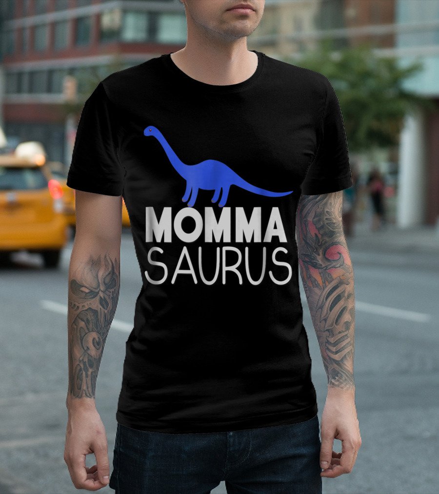 Mom Momma Saurus Blue Dinosaur Family Tribe Matching T-Shirt