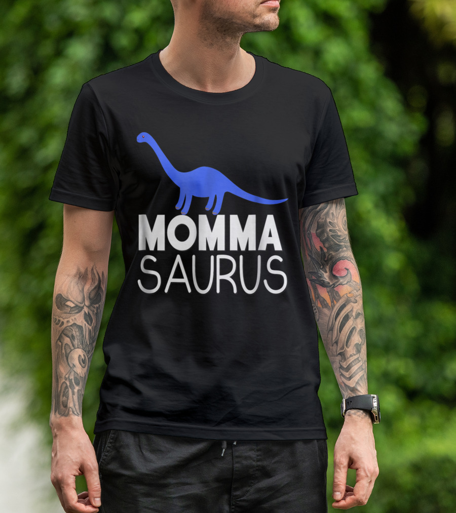 Mom Momma Saurus Blue Dinosaur Family Tribe Matching T-Shirt