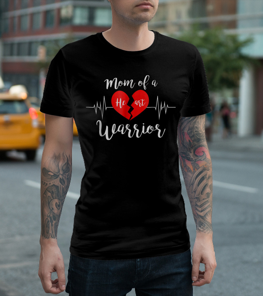 Mom of a Heart Warrior CHD Awareness Heartbeat T-Shirt