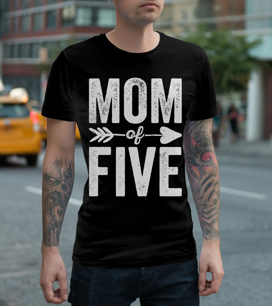 Mom of Five Arrow Heart T-Shirt