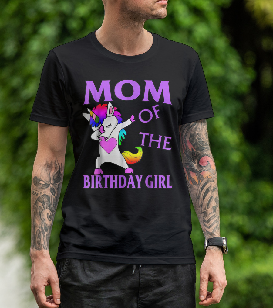 MOM Of The Birthday Girl Dabbing Rainbow Unicorn T-Shirt