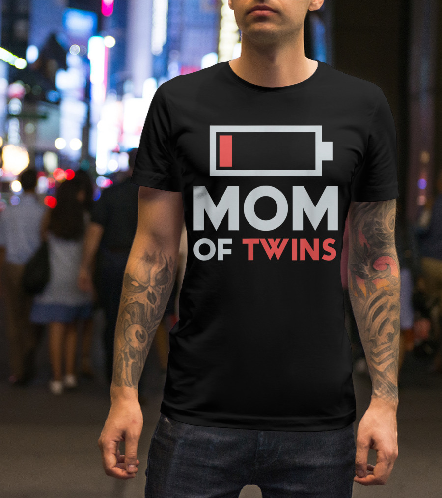 Mom Of Twins Low Battery Icon From Son Daughter Twin Mothers T-Shirt