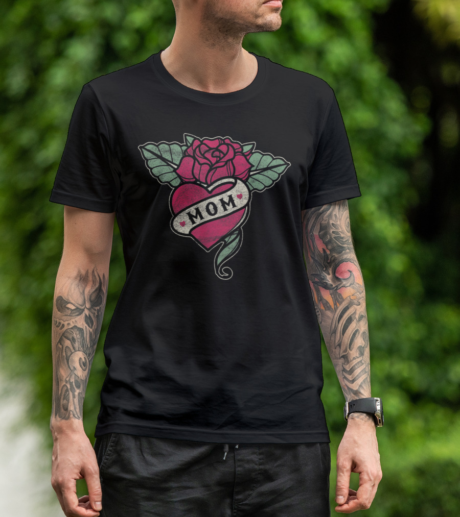 Mom Tattoo Heart Red Rose T-Shirt