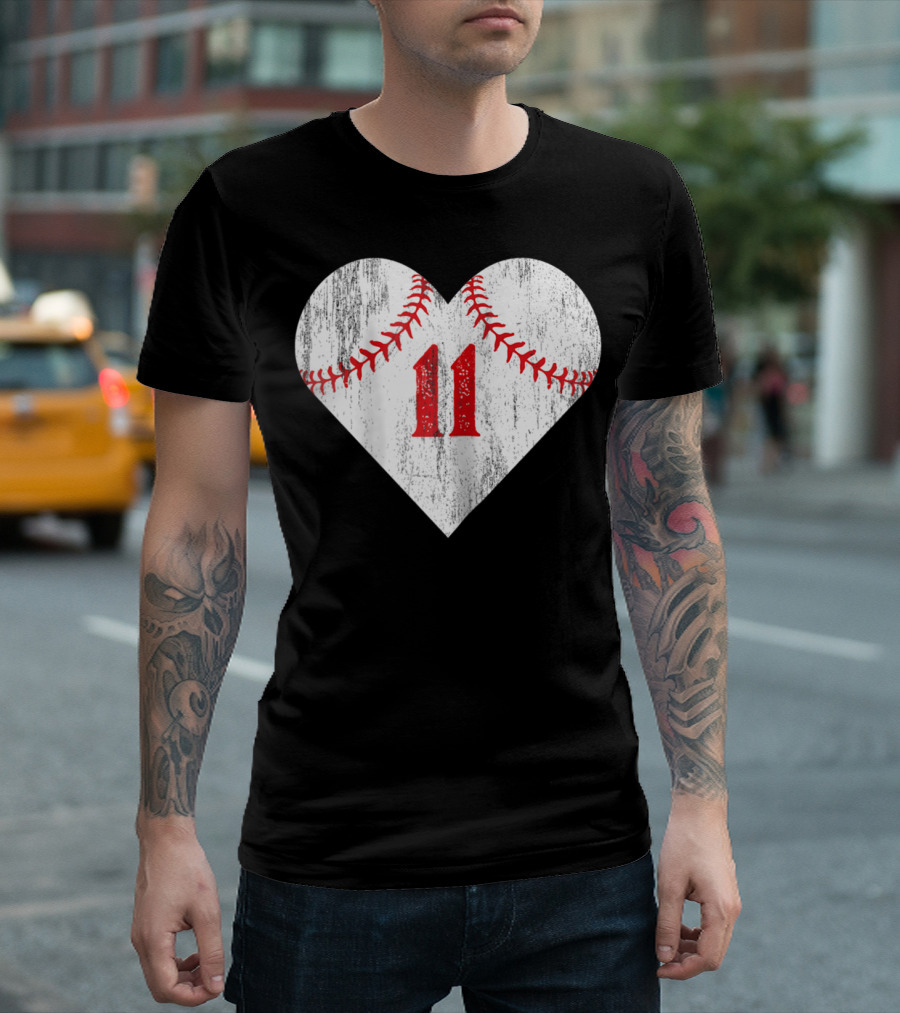 Number 11 Heart Baseball Softball T-Shirt