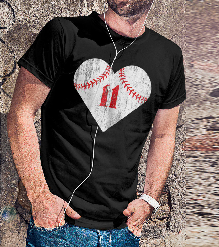 Number 11 Heart Baseball Softball T-Shirt