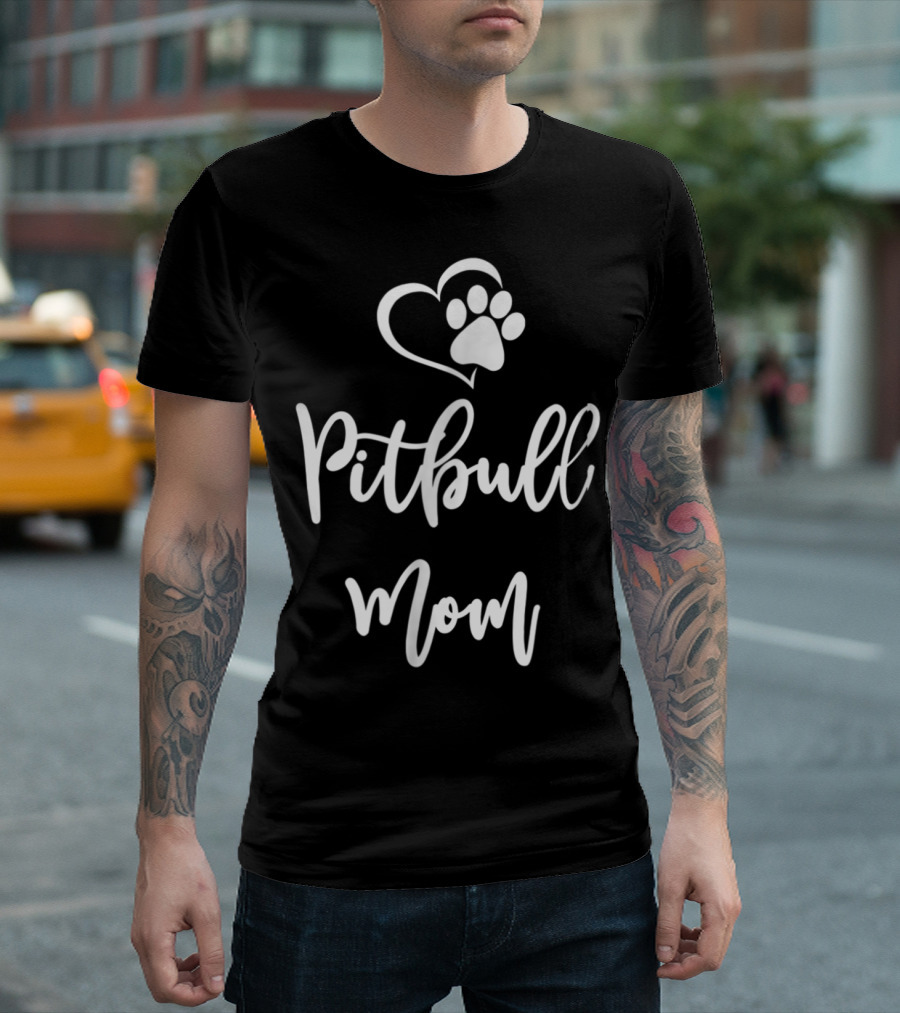 Pitbull Mom Paw Heart T-Shirt