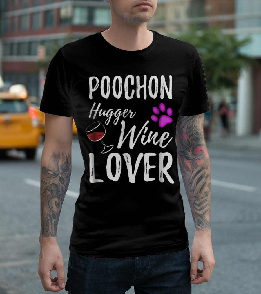 Poochon Hugger Wine Lover Paw Print Glass T-Shirt