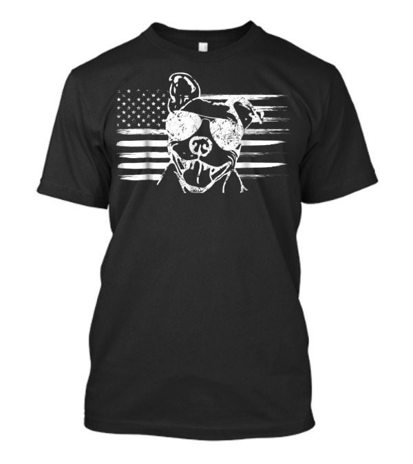 Proud USA American Flag Pit Bull Dog T-Shirt