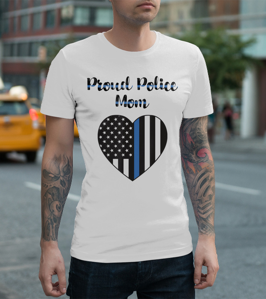 Proud Police Mom Heart Thin Blue Line T-Shirt