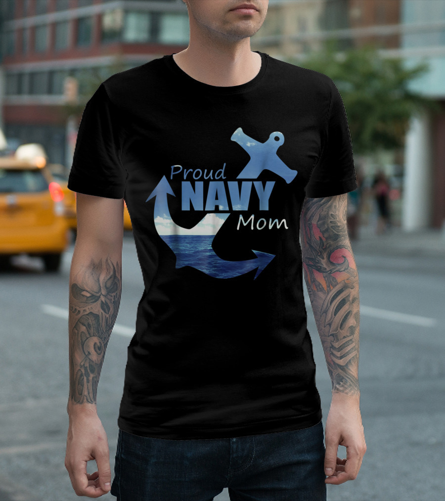 Proud Navy Mom Anchor Ocean T-Shirt
