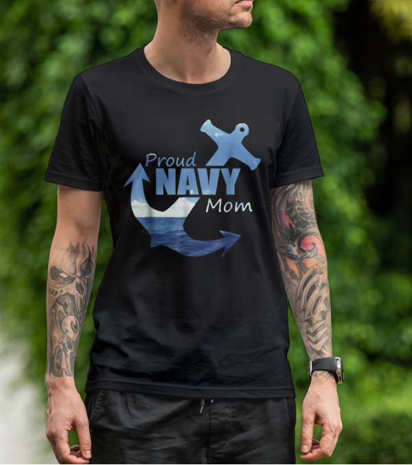 Proud Navy Mom Anchor Ocean T-Shirt