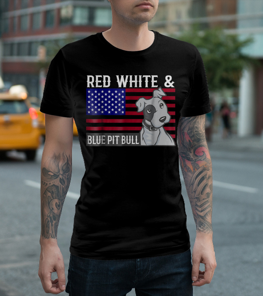 Red White Blue Pit Bull American Flag T-Shirt