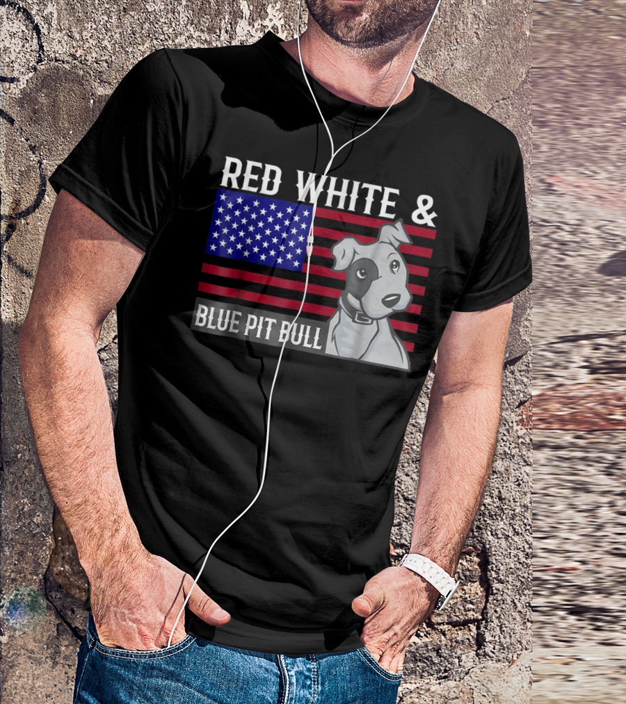Red White Blue Pit Bull American Flag T-Shirt