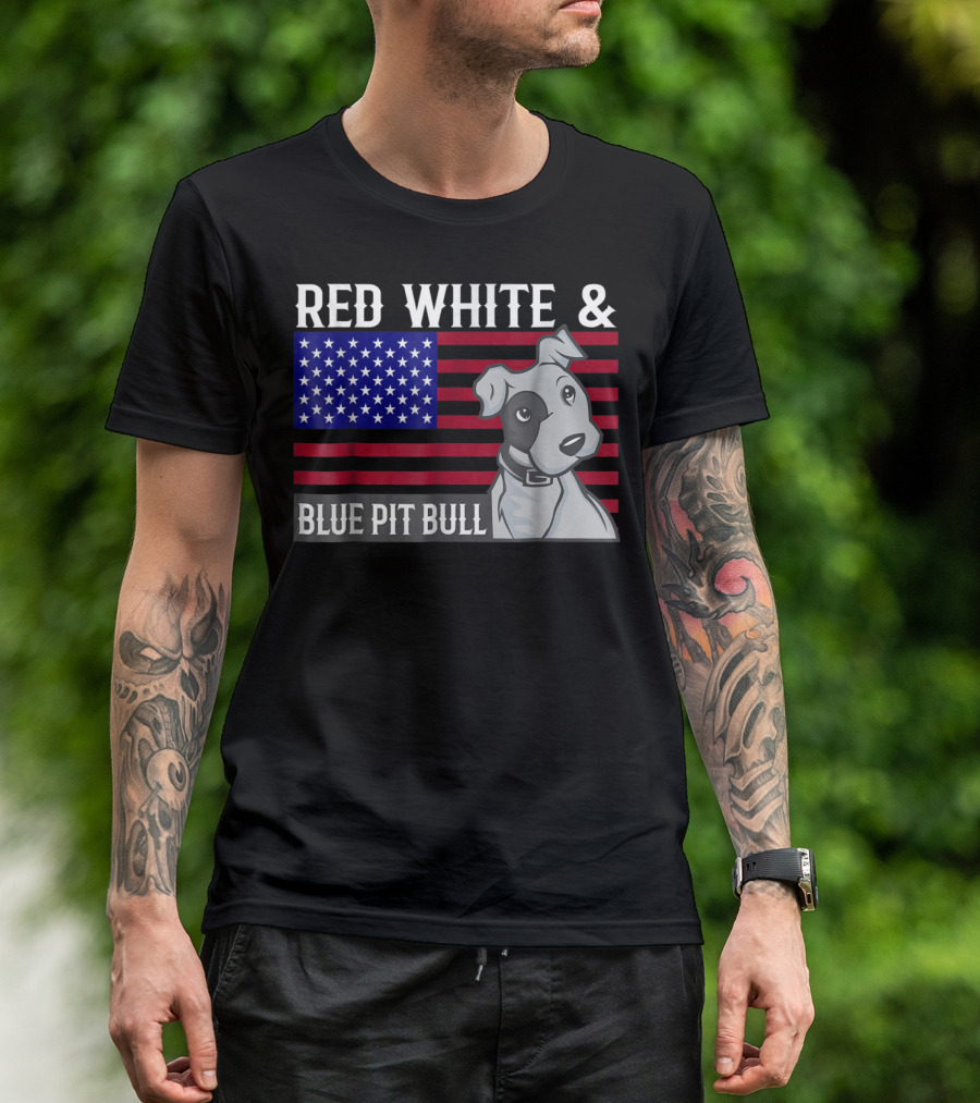 Red White Blue Pit Bull American Flag T-Shirt