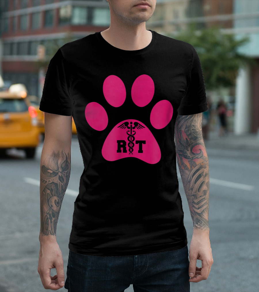 Respiratory Therapy Pink RT Caduceus Dog Paw T-Shirt