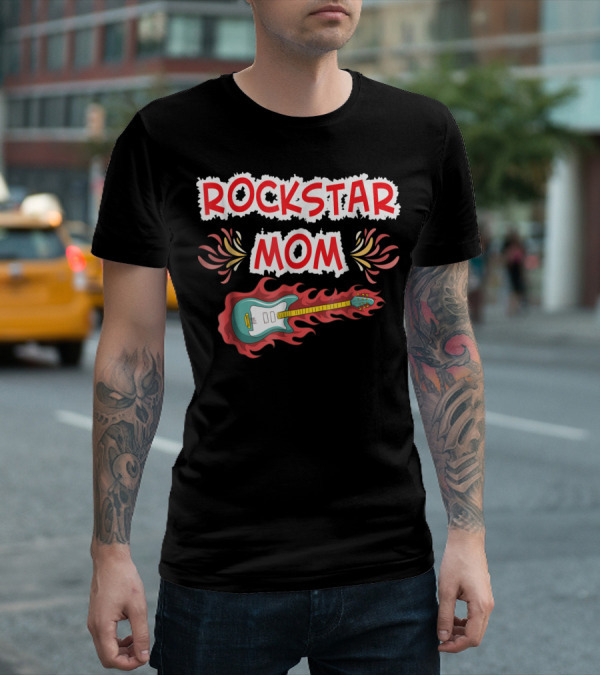 Rockstar Mom Electric Guitar Fire Design Rock Fan T-Shirt
