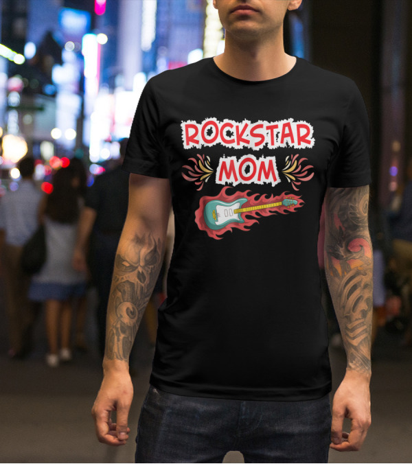 Rockstar Mom Electric Guitar Fire Design Rock Fan T-Shirt