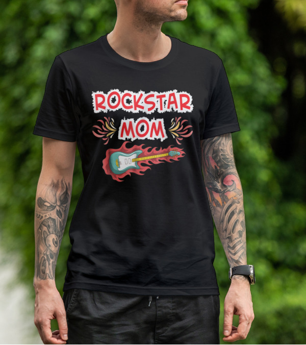 Rockstar Mom Electric Guitar Fire Design Rock Fan T-Shirt