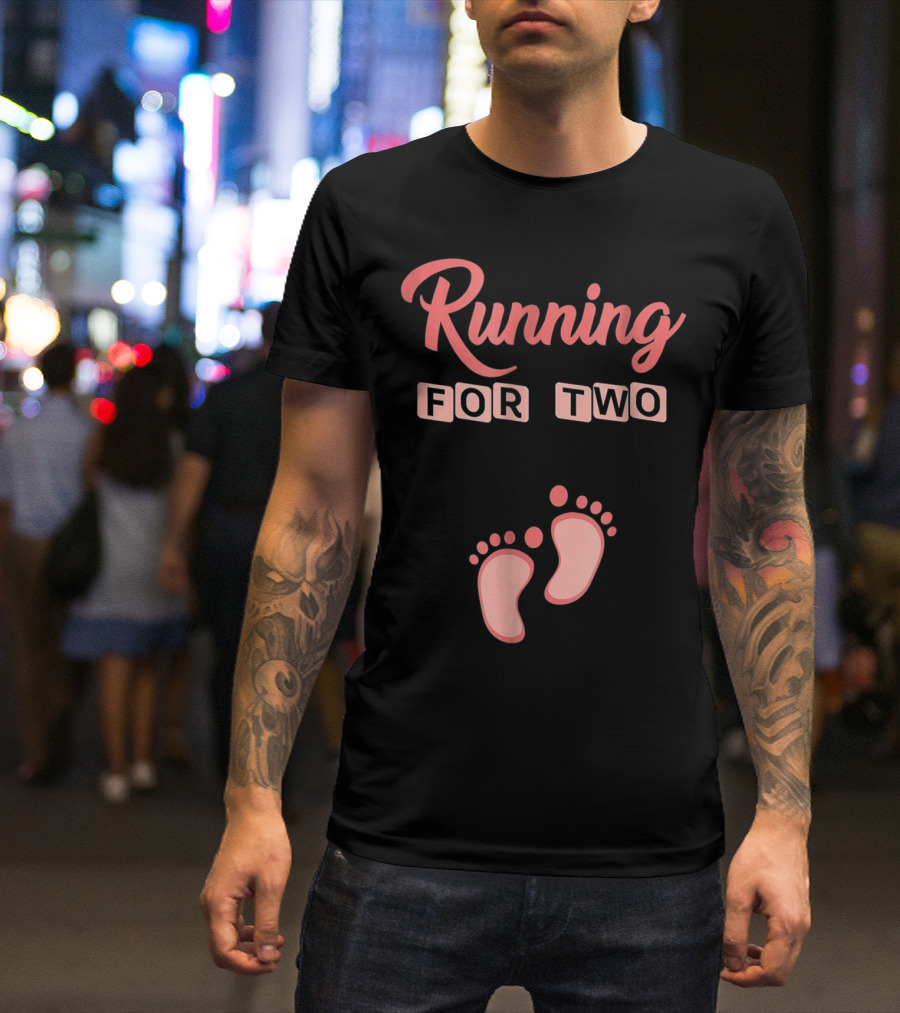 Running For Two Pregnancy Humor Footprint T-Shirt