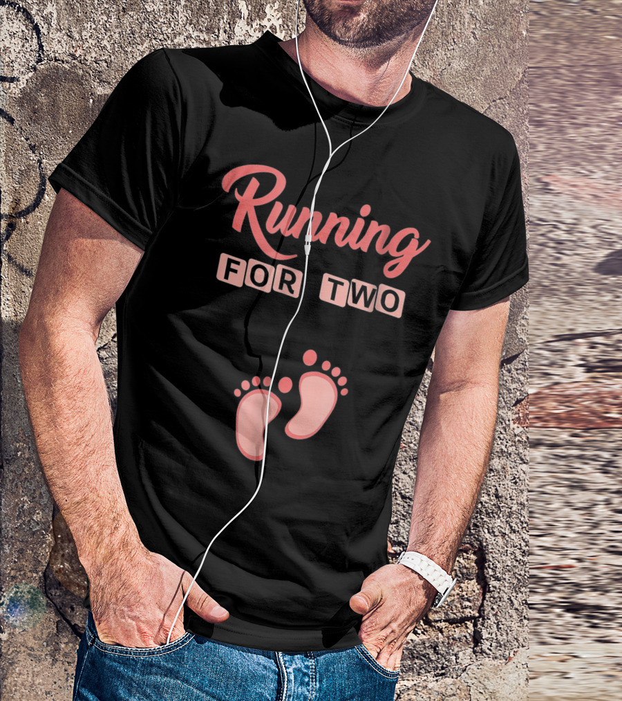 Running For Two Pregnancy Humor Footprint T-Shirt