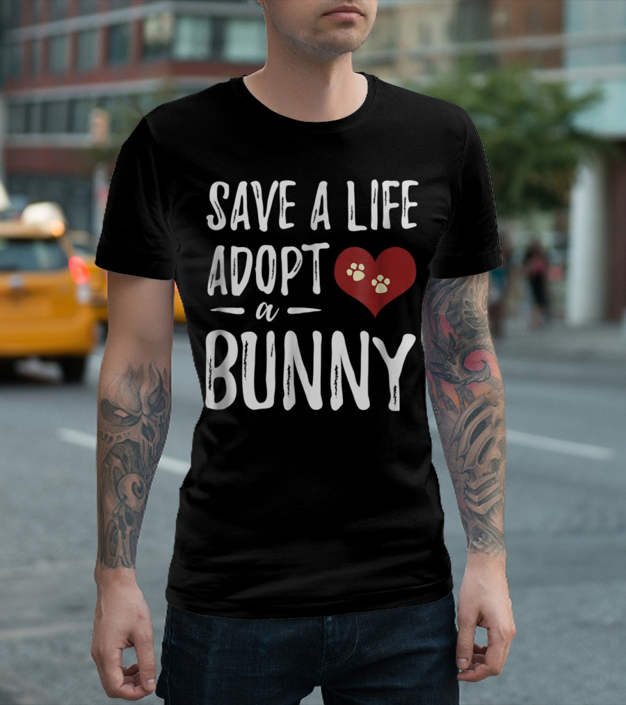 Save A Life Adopt A Bunny Heart Paw Prints T-Shirt