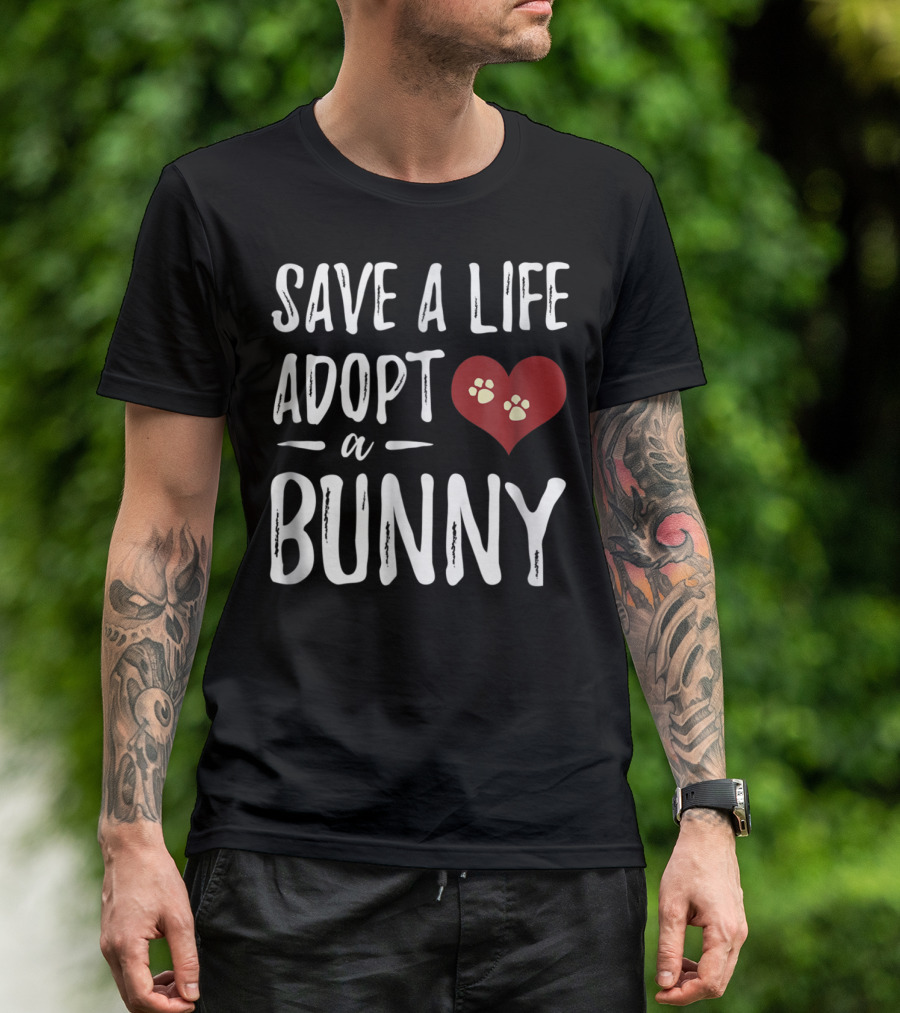 Save A Life Adopt A Bunny Heart Paw Prints T-Shirt