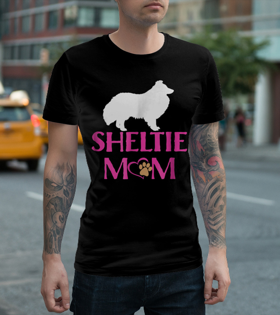 Sheltie Mom with Heart and Paw Prints T-Shirt