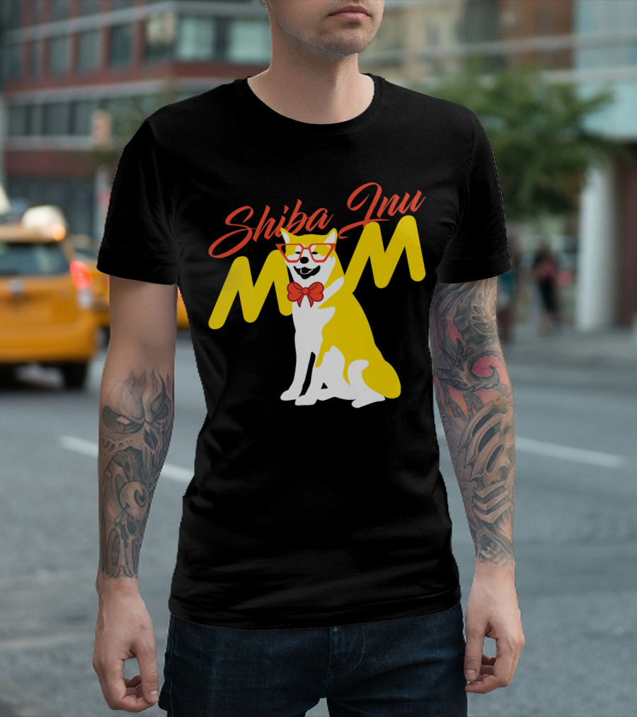 Shiba Inu Mom With Glasses And Bow Tie T-Shirt