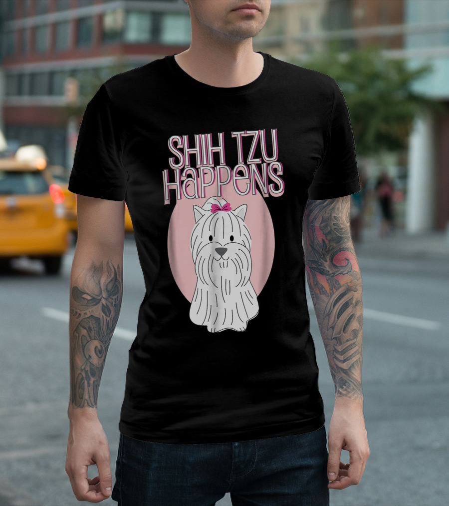 SHIH TZU HAPPENS DOG PINK BOW OVAL BACKGROUND T-Shirt