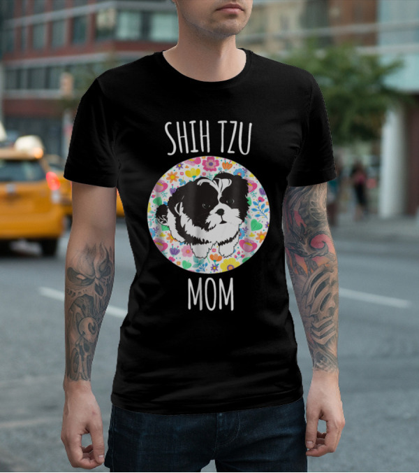 Shih Tzu Mom Floral Puppy T-Shirt