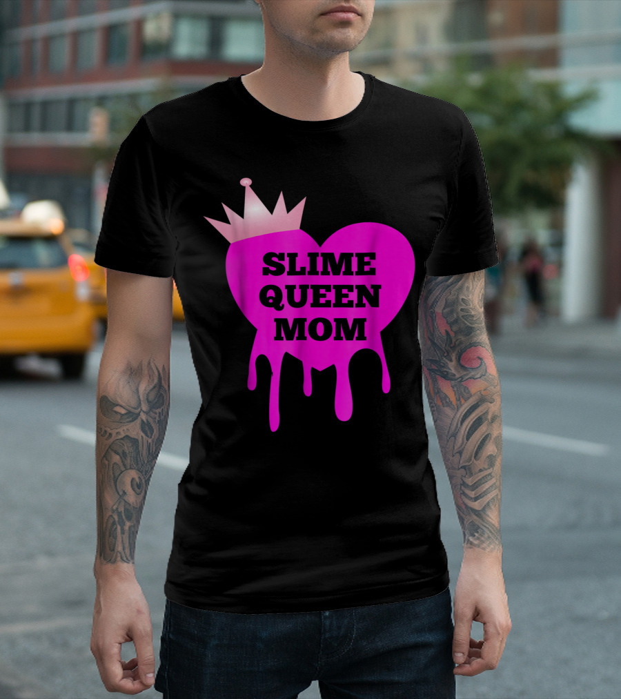 Slime Queen Mom Heart with Crown Birthday Theme Party Girl Tween T-Shirt