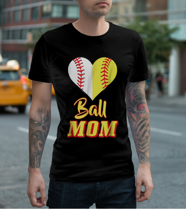 Ball Mom Softball Baseball Heart T-Shirt