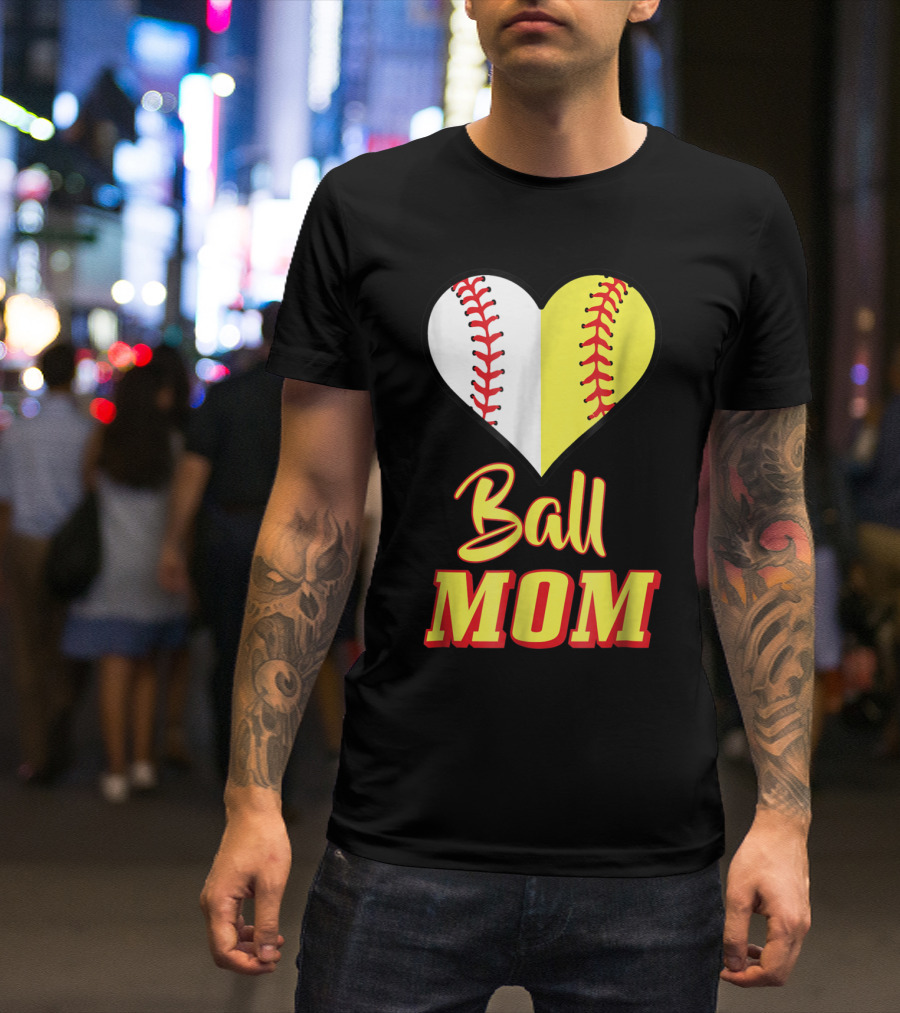 Ball Mom Softball Baseball Heart T-Shirt