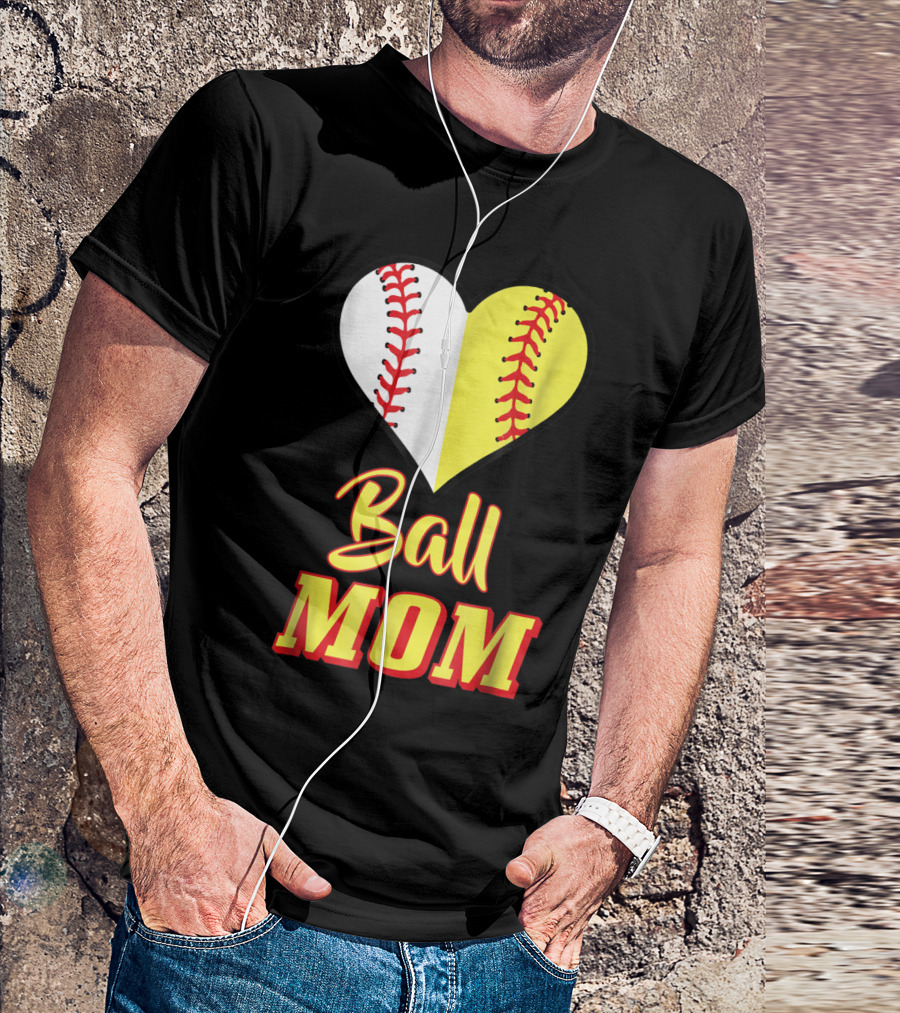 Ball Mom Softball Baseball Heart T-Shirt