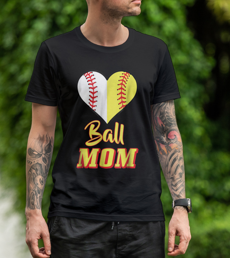 Ball Mom Softball Baseball Heart T-Shirt