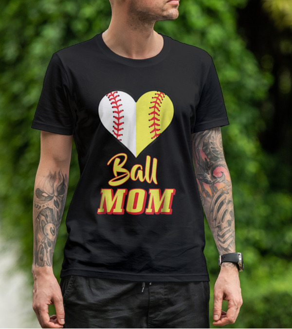 Ball Mom Softball Baseball Heart T-Shirt