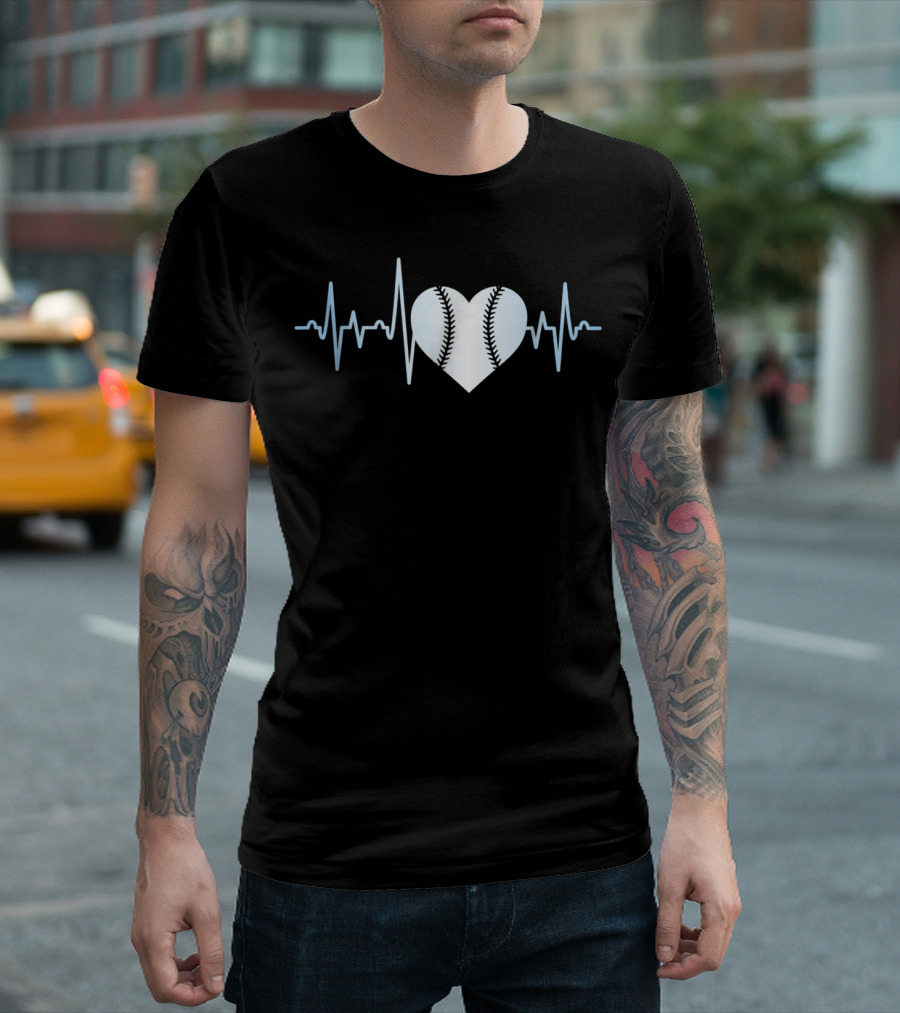 Softball Player Heartbeat Stitch Heart Shape T-Shirt