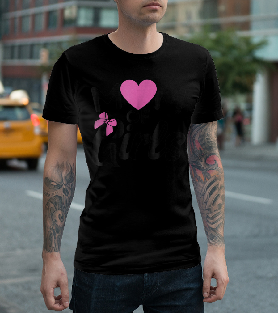 Mom Of Girls Heart And Bow T-Shirt