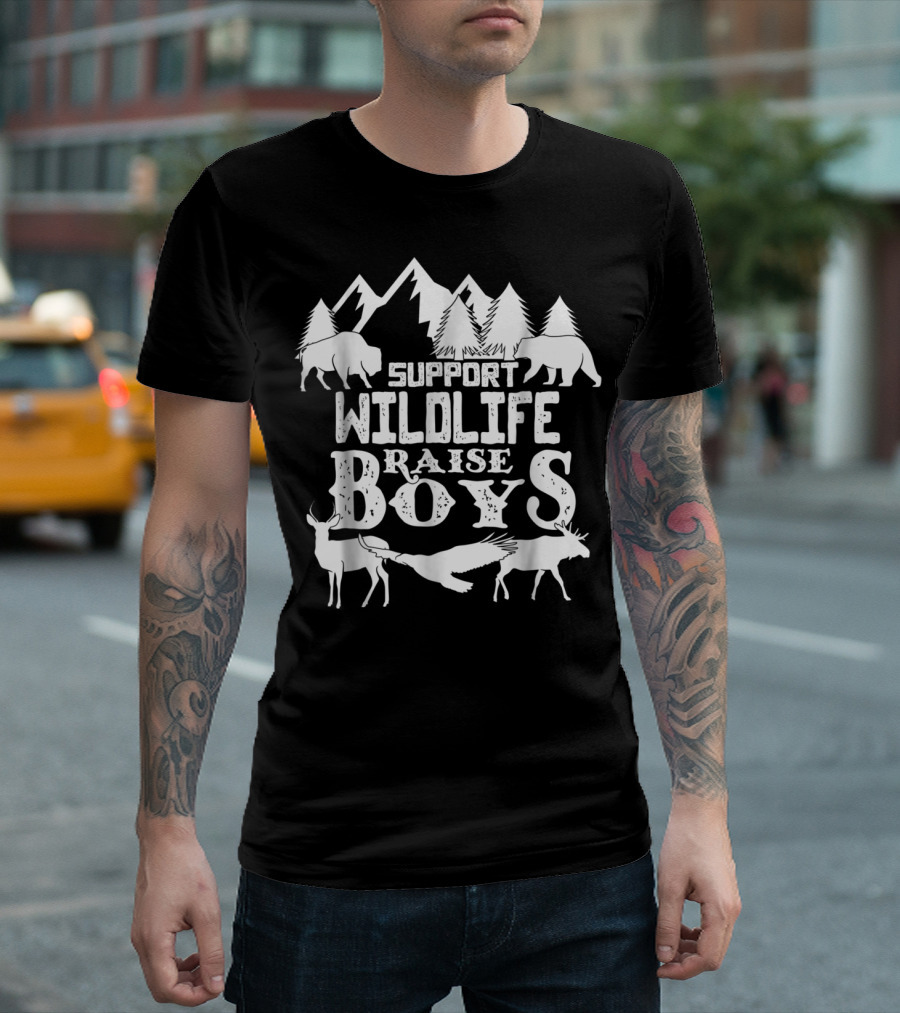 Support Wildlife Raise Boys Mountain Forest Animals Bears Deer Eagle Moose T-Shirt