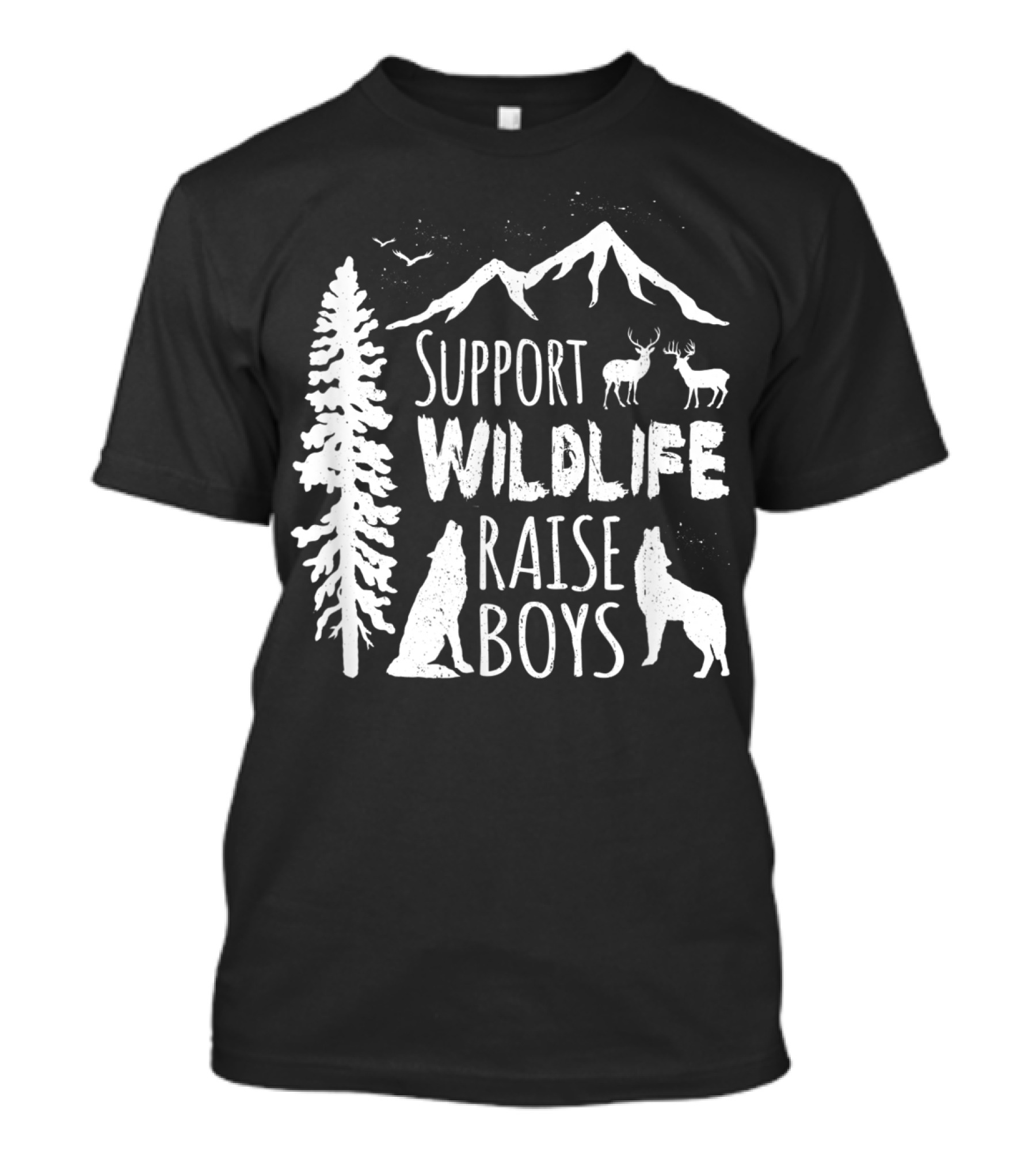 Support Wildlife Raise Boys Nature Mountains Wolves And Deer T-Shirt
