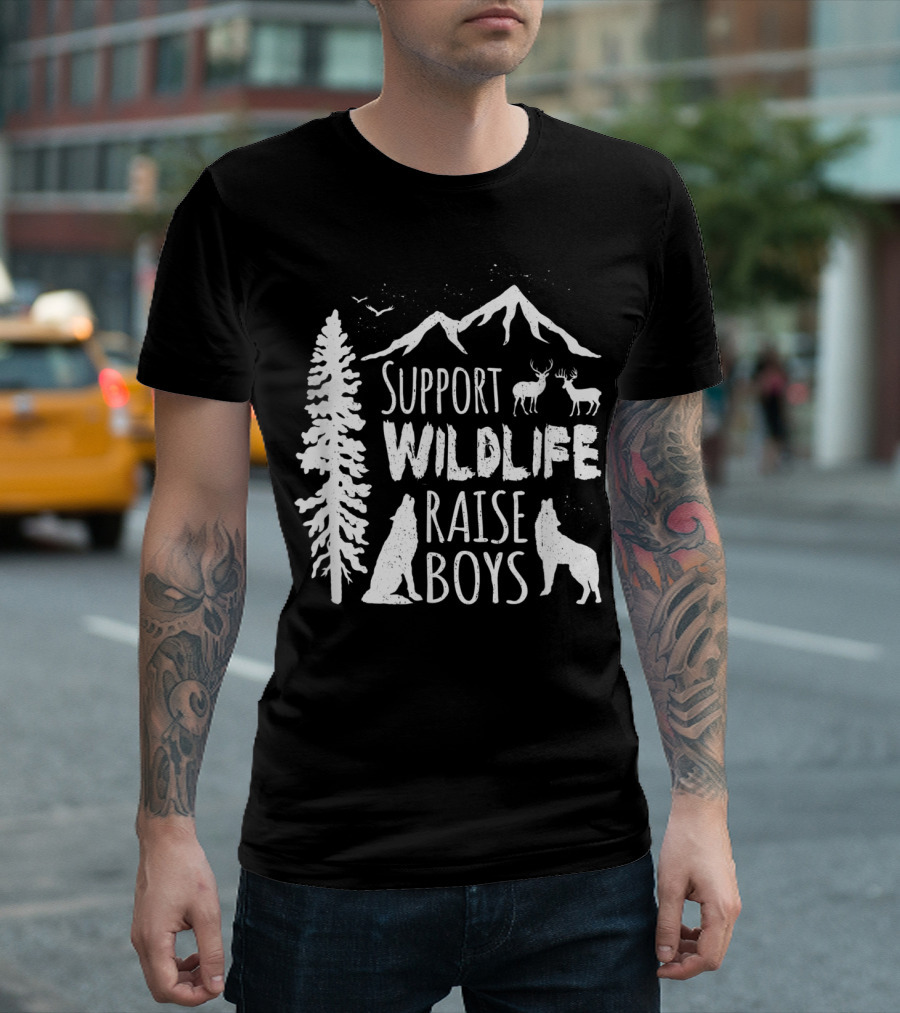Support Wildlife Raise Boys Nature Mountains Wolves And Deer T-Shirt