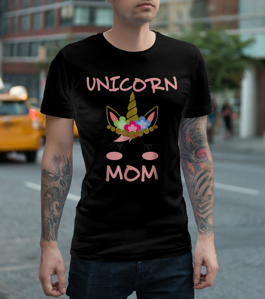 Unicorn Mom Glitter Floral Headband Funny Cute Unicorn T-Shirt