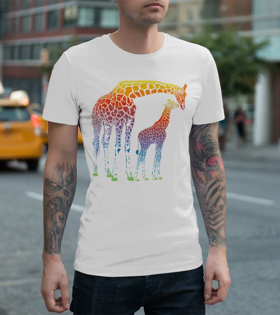 Giraffe Mom Baby Colorful Lovers T-Shirt