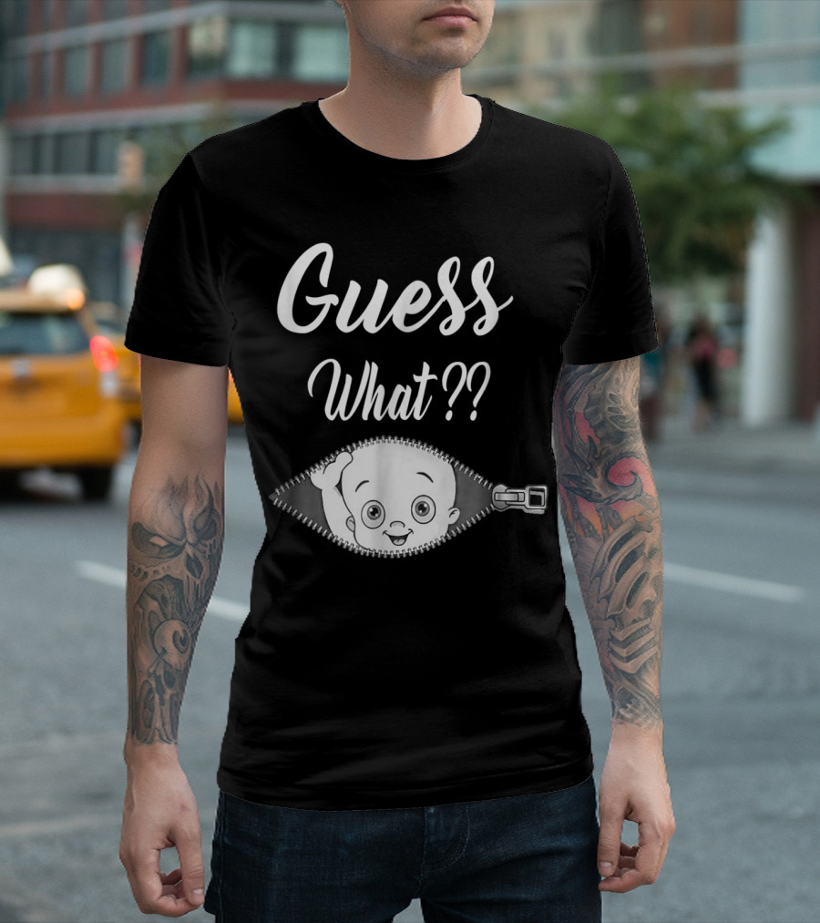 Guess What Pregnancy Announcement Expectant Mom Tee Zipper Baby Reveal T-Shirt