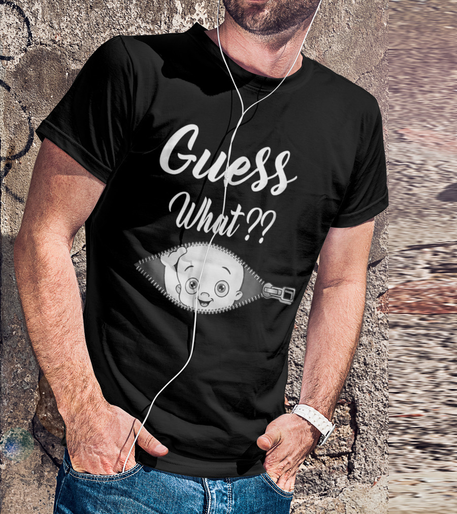 Guess What Pregnancy Announcement Expectant Mom Tee Zipper Baby Reveal T-Shirt