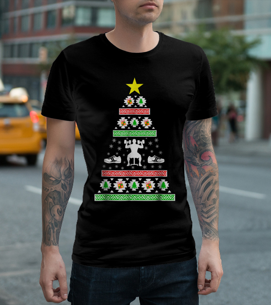 Christmas Tree Gym Lover Ugly Sweater Fitness Squats Shoes T-Shirt