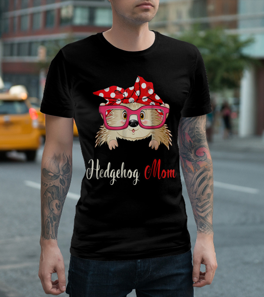 Hedgehog Mom Awesome Present54 Cute Glasses Polka Dot Bow T-Shirt