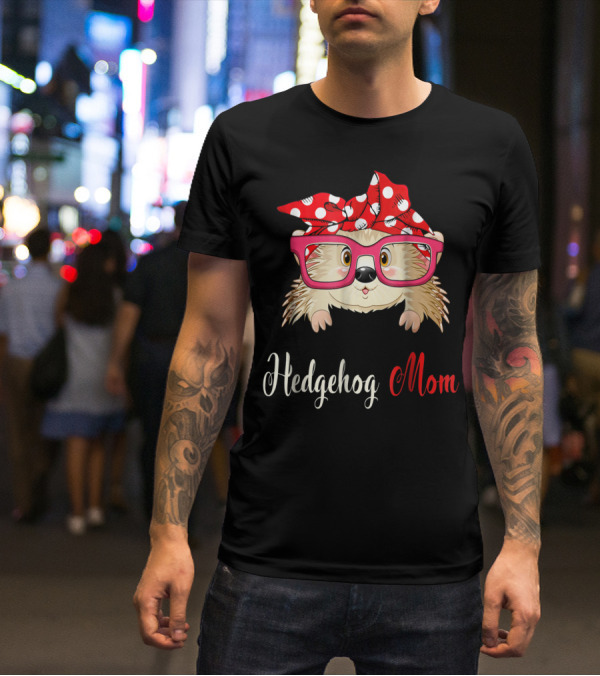 Hedgehog Mom Awesome Present54 Cute Glasses Polka Dot Bow T-Shirt